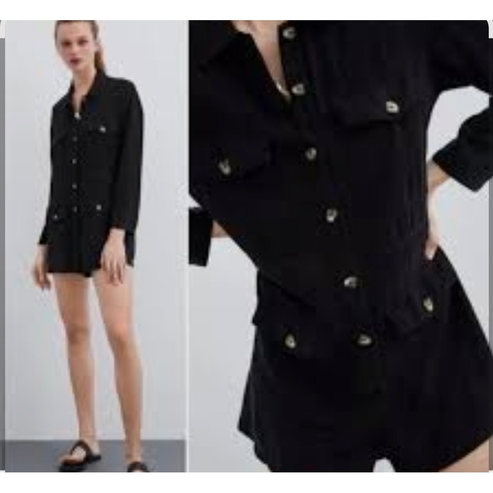 ZARA WOMAN BLACK SHIRT STYLE PLAYSUIT ROMPER LONG SLEEVE‎ SIZE Large